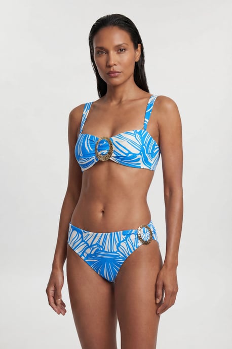 Blue Abstract Print High-Waisted Bikini Bottom - Image 4