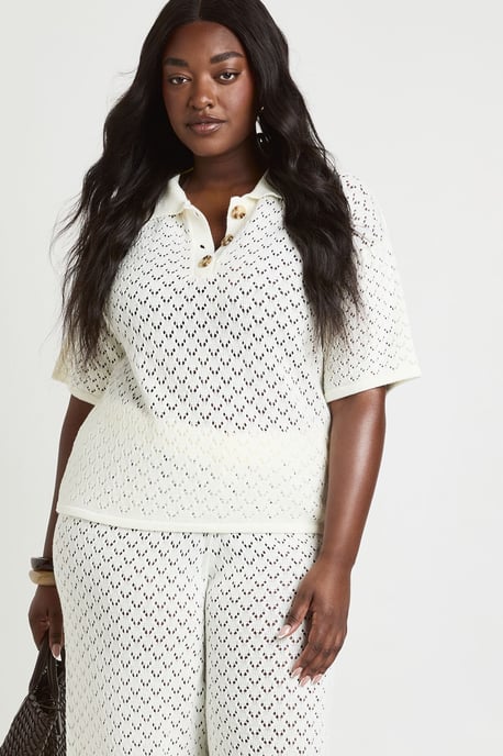 Plus Knitted V Neck Beach Top - Image 1