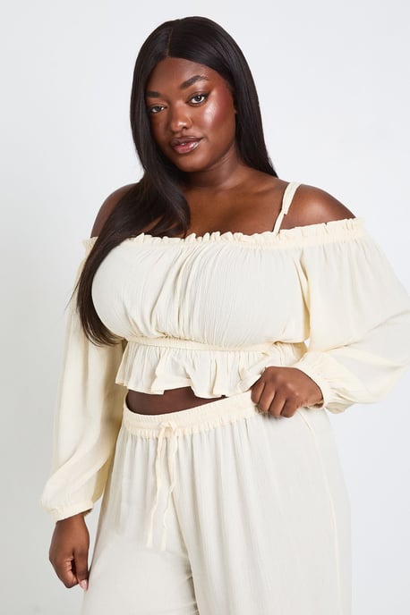 Plus Textured Beach Bardot Top - Image 1
