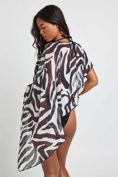 Zebra Print Sheer Mesh Cape Beach Top - Image 2