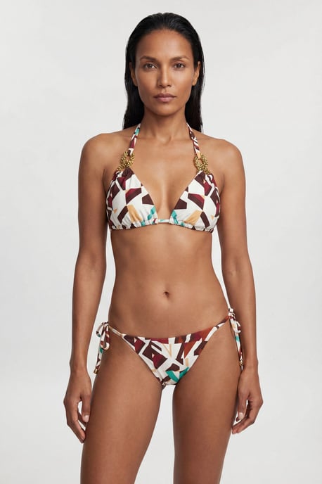 Trim Detail Geo Print Bikini Top - Image 1