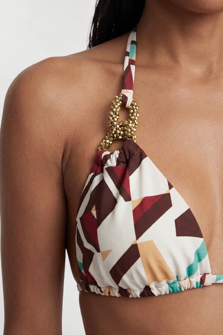 Trim Detail Geo Print Bikini Top - Image 3
