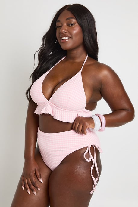 Plus Gingham Ruffle Bikini Top & Ruched High Waist Bikini Bottom - Image 3