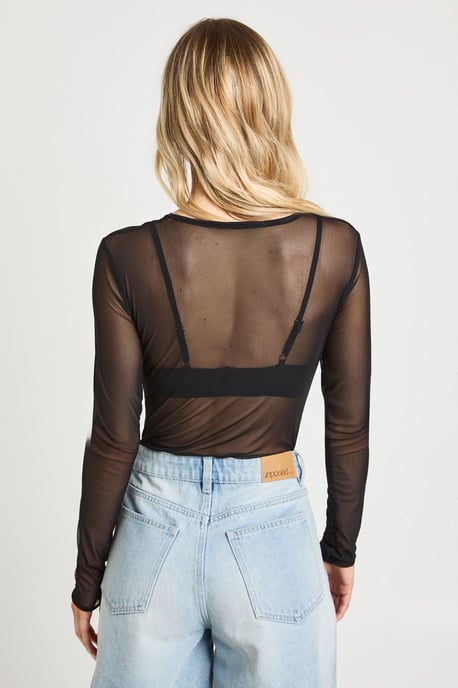 Petite Basic Mesh Long Sleeve Bodysuit - Image 2
