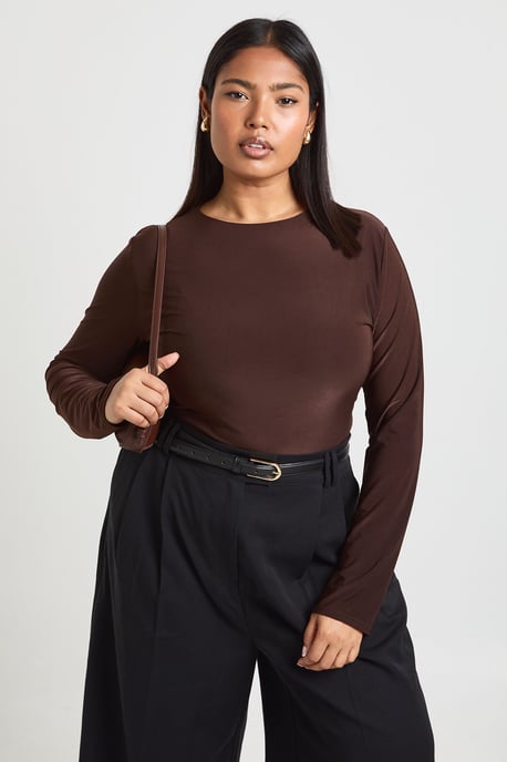 Plus Double Layer Slinky Long Sleeve Bodysuit - Image 1