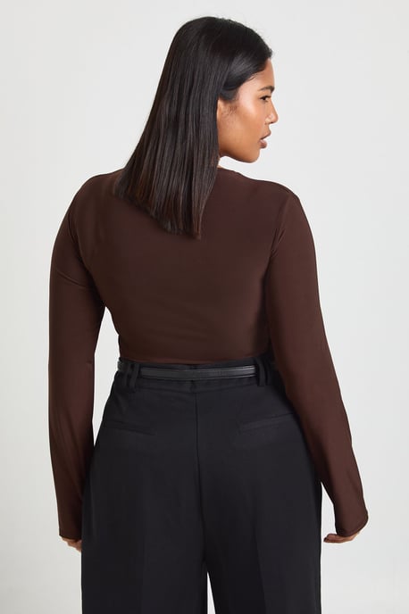 Plus Double Layer Slinky Long Sleeve Bodysuit - Image 2