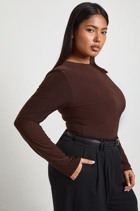 Plus Double Layer Slinky Long Sleeve Bodysuit - Image 3