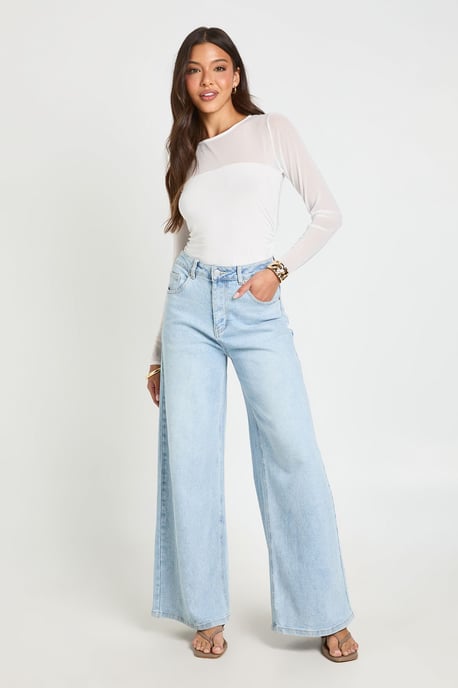 Mesh Panel Front Long Sleeve Bodysuit - Image 3