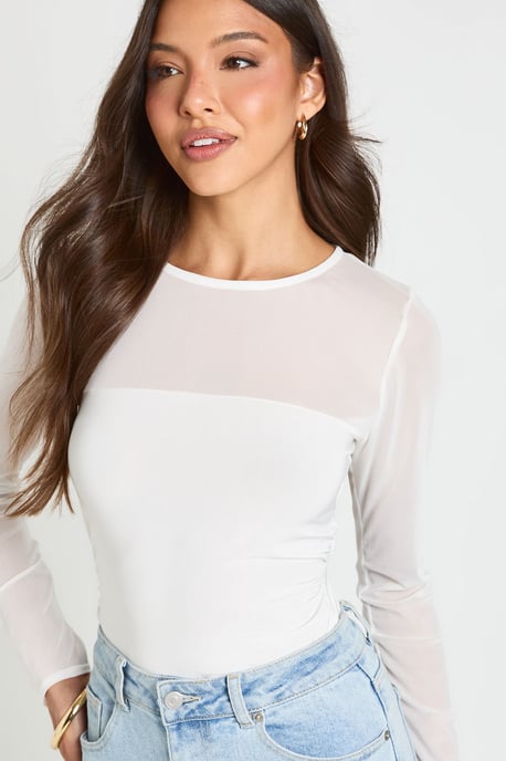 Mesh Panel Front Long Sleeve Bodysuit - Image 4