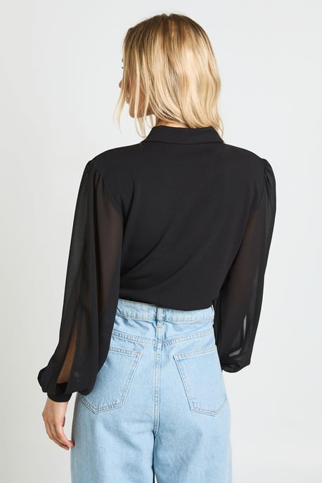 Petite Wrap Chiffon Sleeve Bodysuit - Image 2