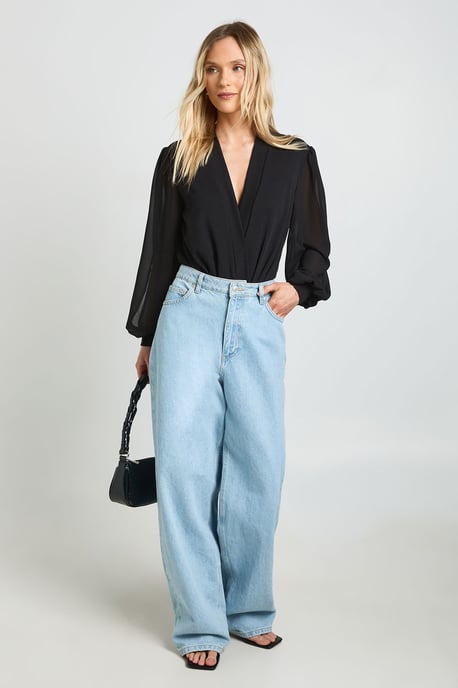 Petite Wrap Chiffon Sleeve Bodysuit - Image 3