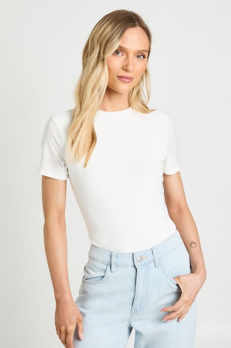 Petite Double Layer Slinky Short Sleeve Bodysuit - Image 1