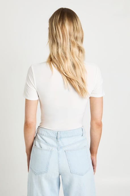 Petite Double Layer Slinky Short Sleeve Bodysuit - Image 2