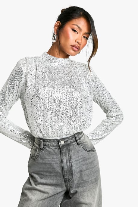 High Neck Sequin Bodysuit - Image 1