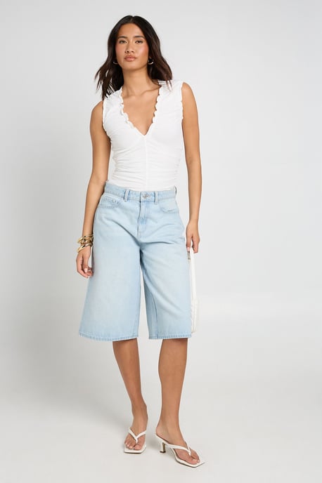 Mesh Ruched Neckline Bodysuit - Image 1