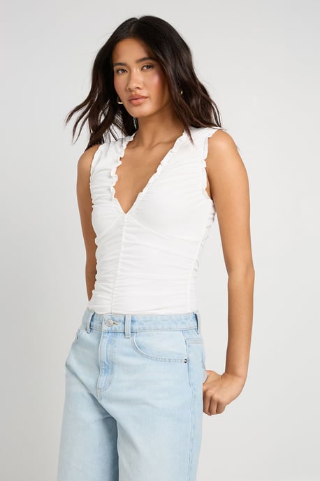Mesh Ruched Neckline Bodysuit - Image 3