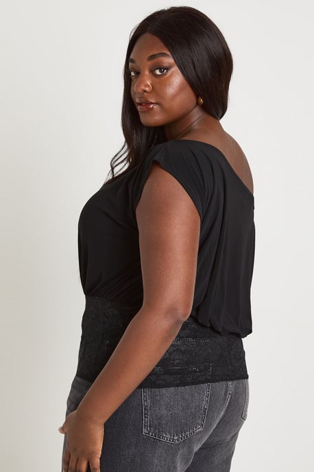 Plus Off The Shoulder Blouson Lace Panel Top - Image 2
