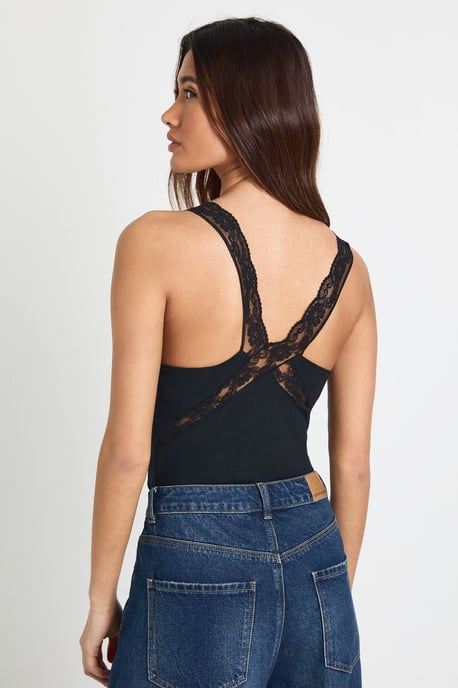 Cotton Lace Trim Detail Bodysuit - Image 2