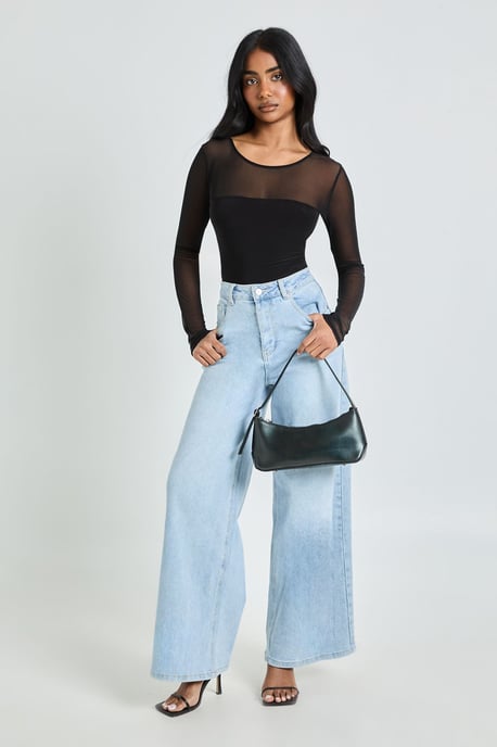 Mesh Panel Front Long Sleeve Bodysuit - Image 3