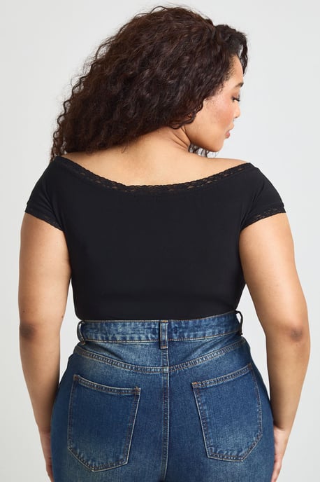 Plus Lace Trim Off The Shoulder Bodysuit - Image 2