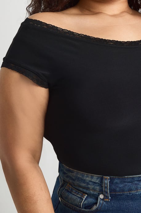 Plus Lace Trim Off The Shoulder Bodysuit - Image 4
