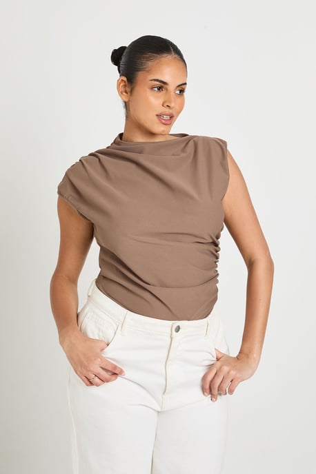 Plus Ruched Grown On Neck Bodysuit - Image 1