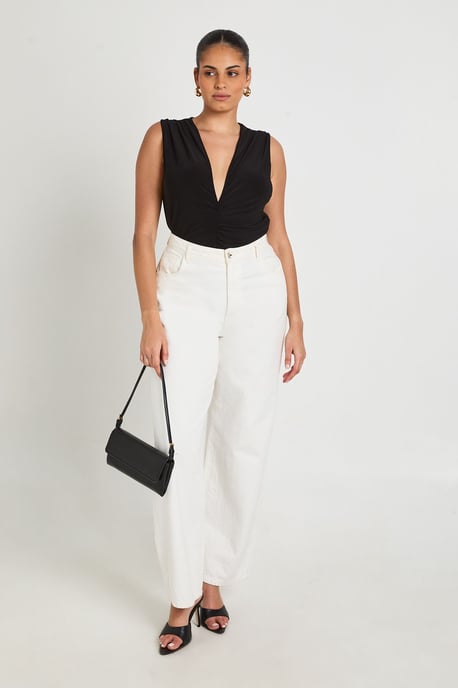 Plus Slinky Ruched V Neck Bodysuit - Image 1