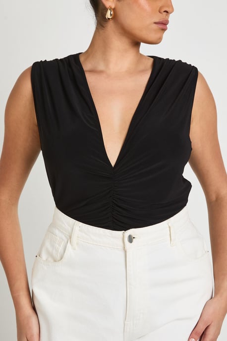 Plus Slinky Ruched V Neck Bodysuit - Image 3