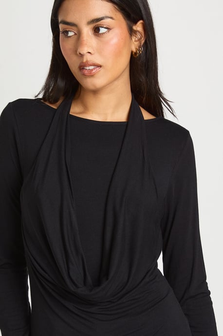 Halterneck Cowl Double Layer Long Sleeve Top - Image 4