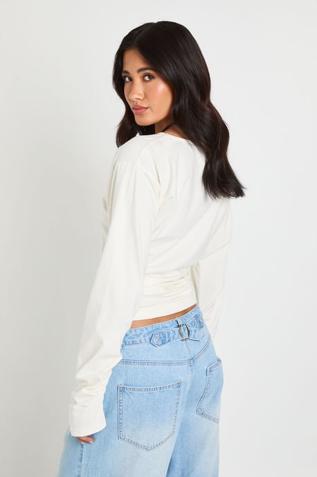 Ruched Drape Longe Sleeve Top - Image 2