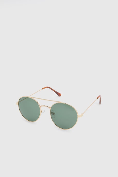Gold Metal Framed Round Aviator Sunglasses - Image 2