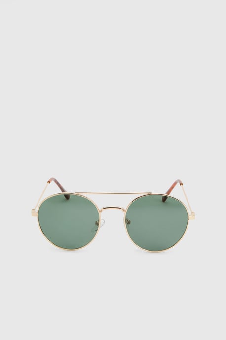 Gold Metal Framed Round Aviator Sunglasses - Image 3