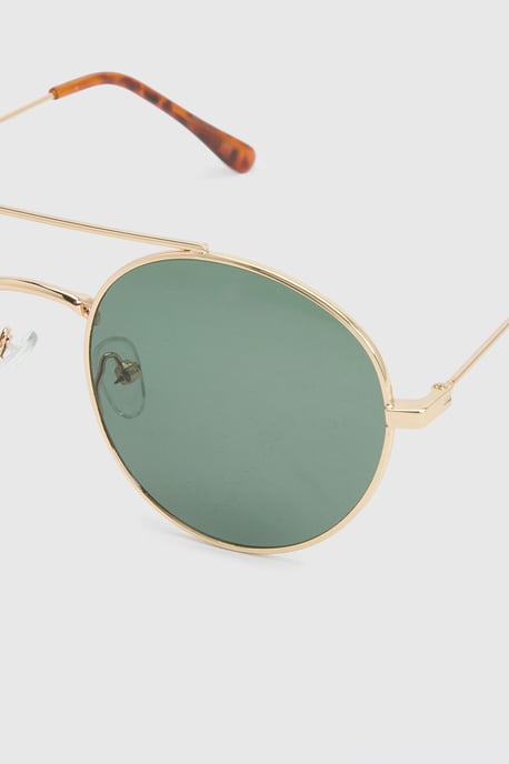 Gold Metal Framed Round Aviator Sunglasses - Image 4