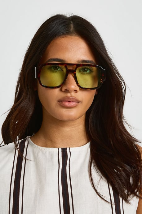 Chunky Framed Coloured Lens Aviator Sunglasses - Image 1