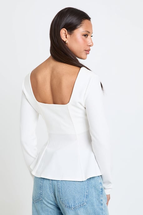 Scoop Neck Long Sleeve Peplum Top - Image 2