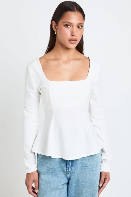 Scoop Neck Long Sleeve Peplum Top - Image 3