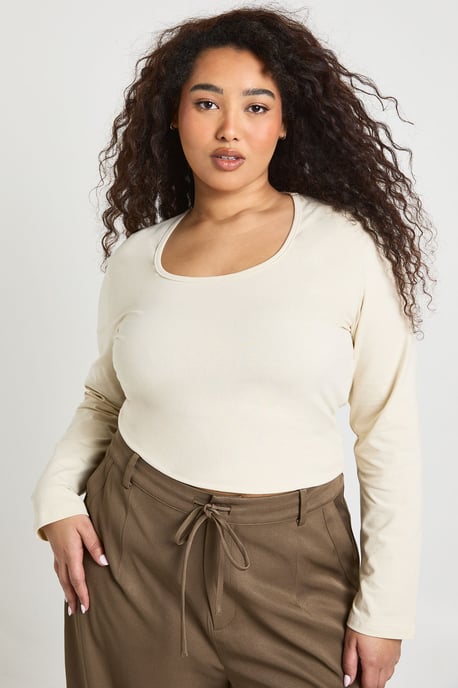 Plus Basic Square Neck Long Sleeve Top - Image 1
