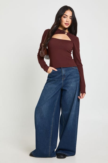 Rib Gold Trim Detail Cut Out Long Sleeve - Image 3