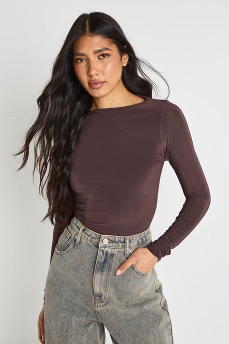 Tall Double Layer Slinky Long Sleeve Top - Image 1