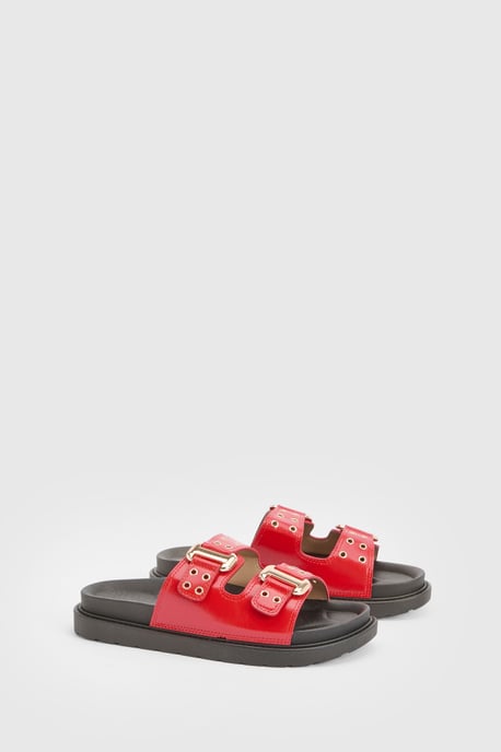 Double Buckle Detail Footbed Sliders - Image 3