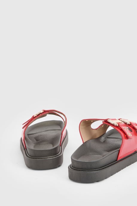 Double Buckle Detail Footbed Sliders - Image 4