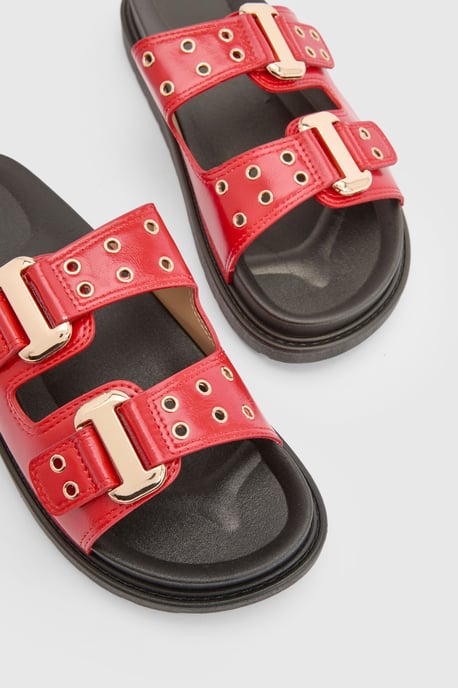 Double Buckle Detail Footbed Sliders - Image 5