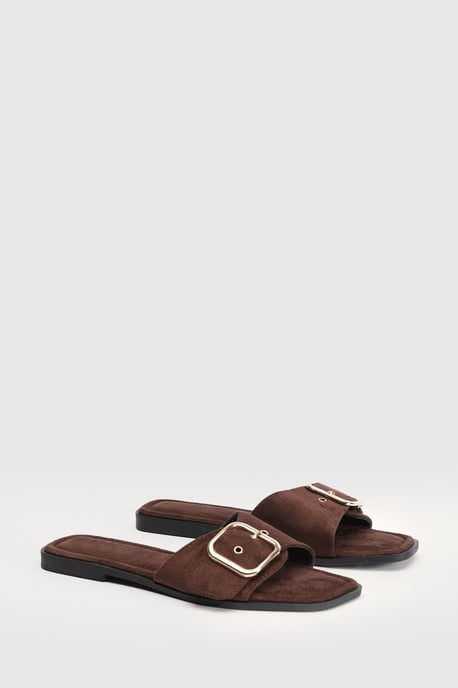 Faux Suede Oversized Buckle Detail Sliders - Image 3