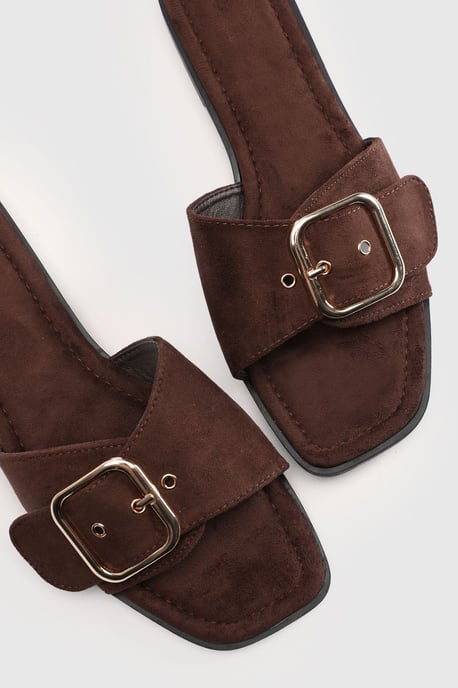 Faux Suede Oversized Buckle Detail Sliders - Image 5