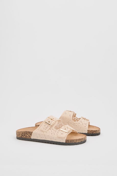 Crochet Detail Double Buckle Footbed Sliders - Image 3