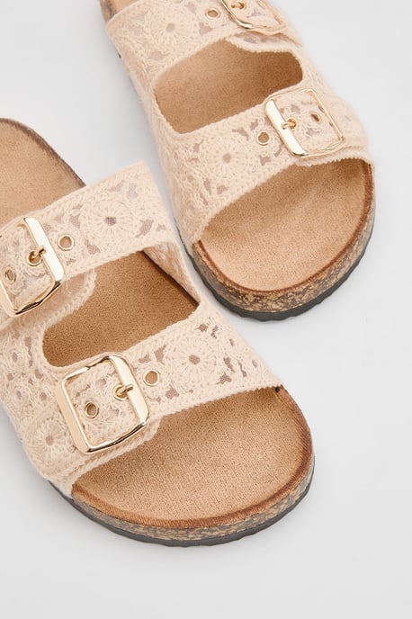 Crochet Detail Double Buckle Footbed Sliders - Image 5