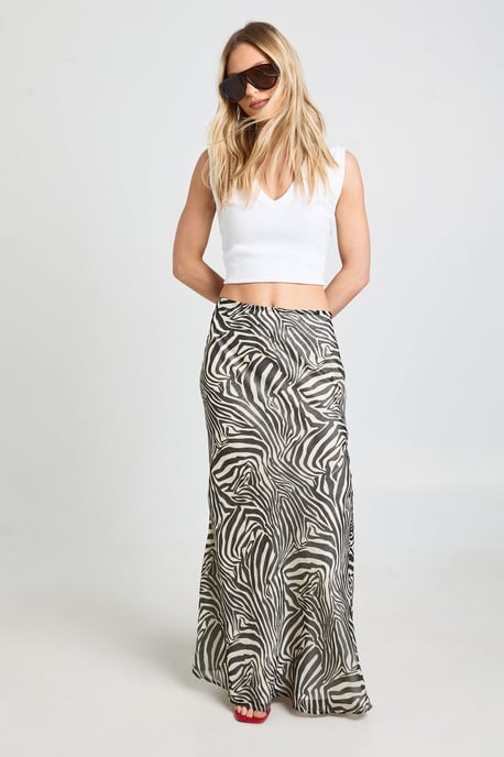 Petite Zebra Print Chiffon Maxi Skirt - Image 3