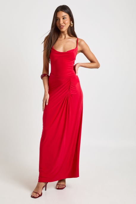 Slinky Ruched Side Maxi Skirt - Image 1