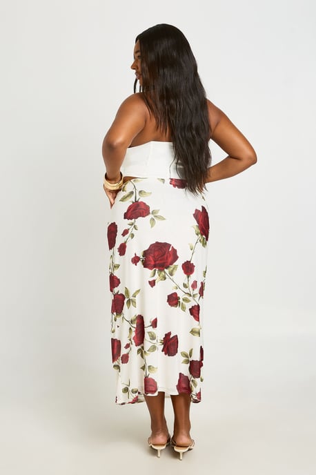 Plus Rose Print Mesh Midaxi Skirt - Image 2