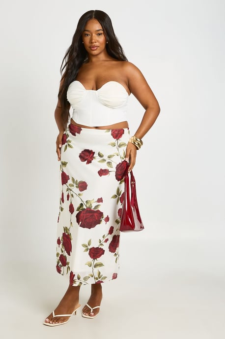 Plus Rose Print Mesh Midaxi Skirt - Image 3